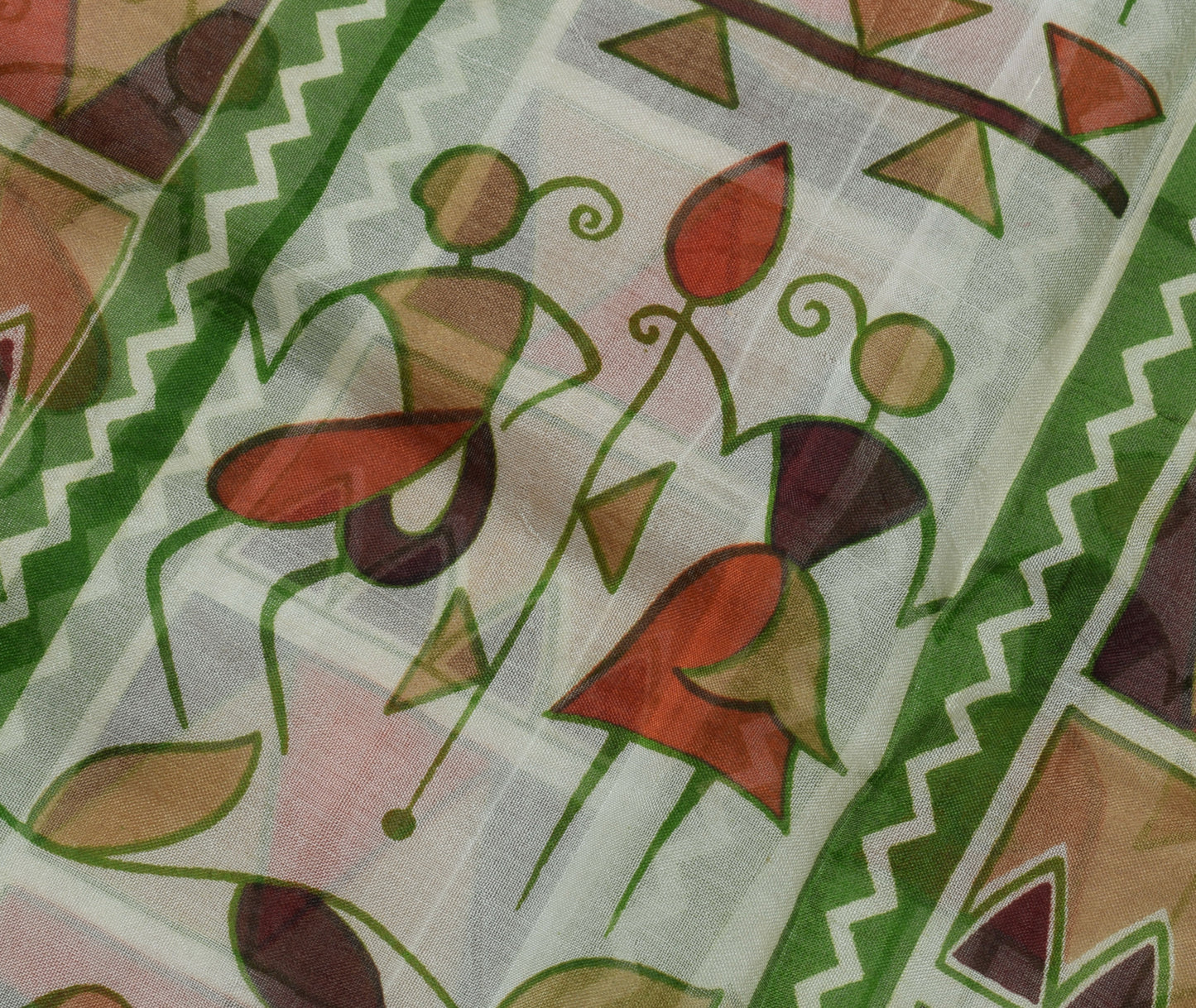 Sushila Vintage Indian Saree 100% Pure Silk Printed Humans Soft Craft Fabric