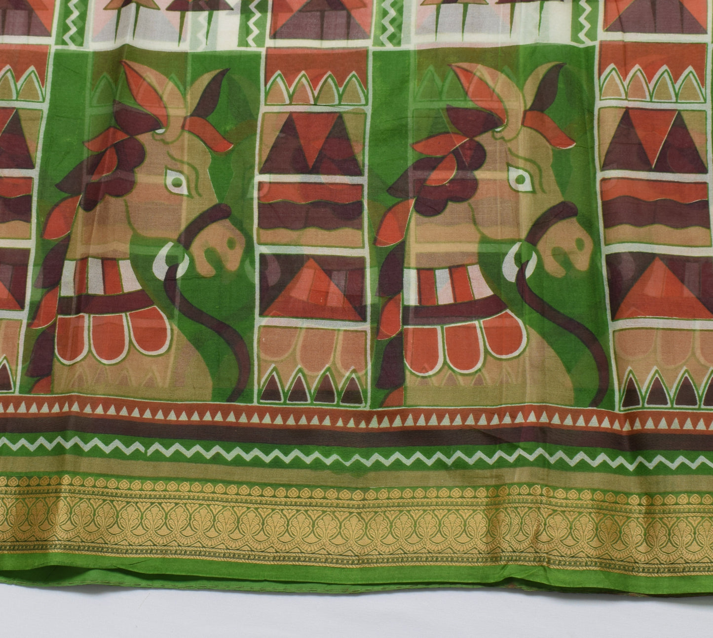 Sushila Vintage Indian Saree 100% Pure Silk Printed Humans Soft Craft Fabric