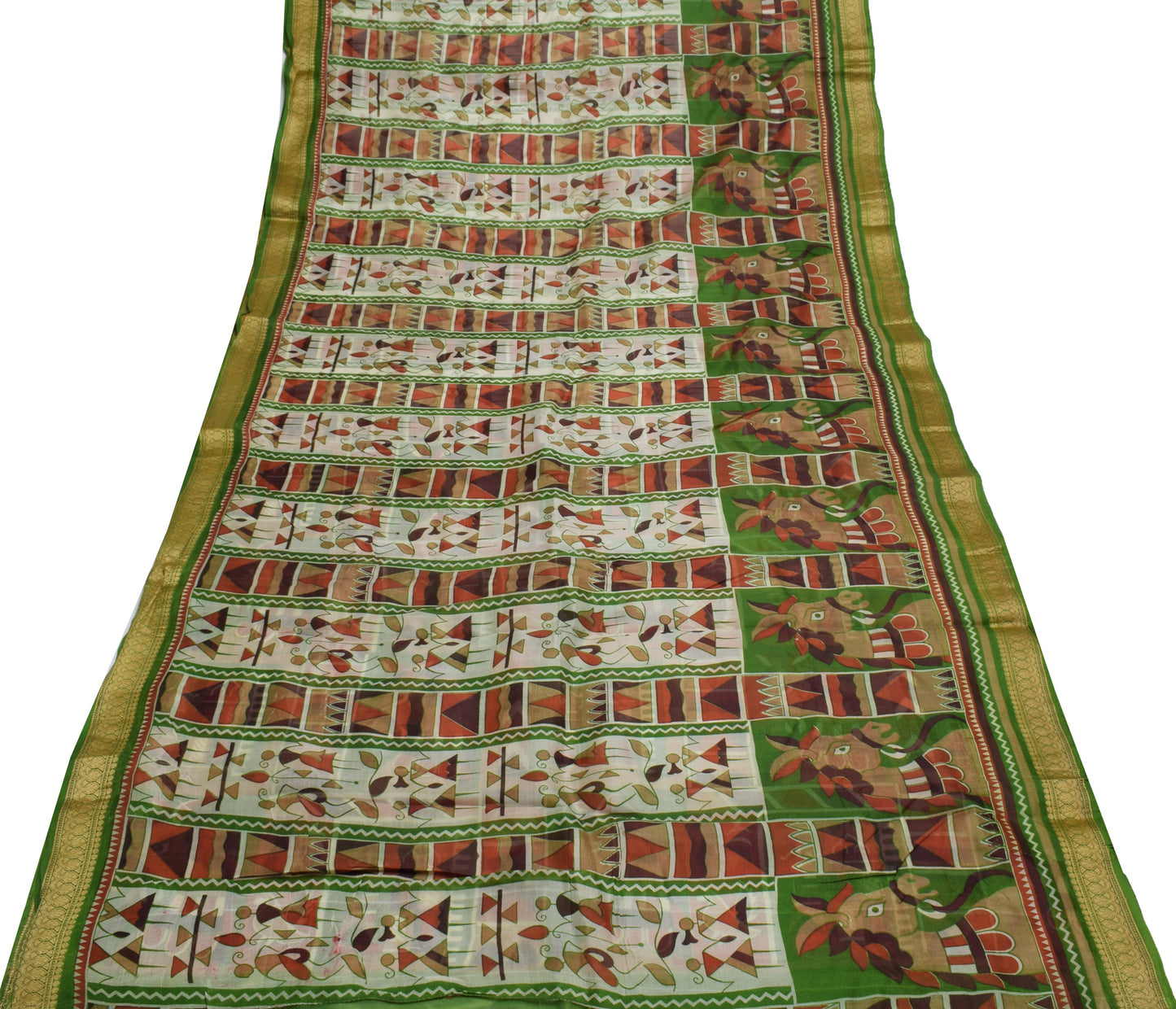 Sushila Vintage Indian Saree 100% Pure Silk Printed Humans Soft Craft Fabric