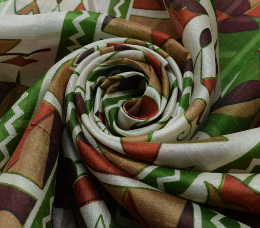 Sushila Vintage Indian Saree 100% Pure Silk Printed Humans Soft Craft Fabric