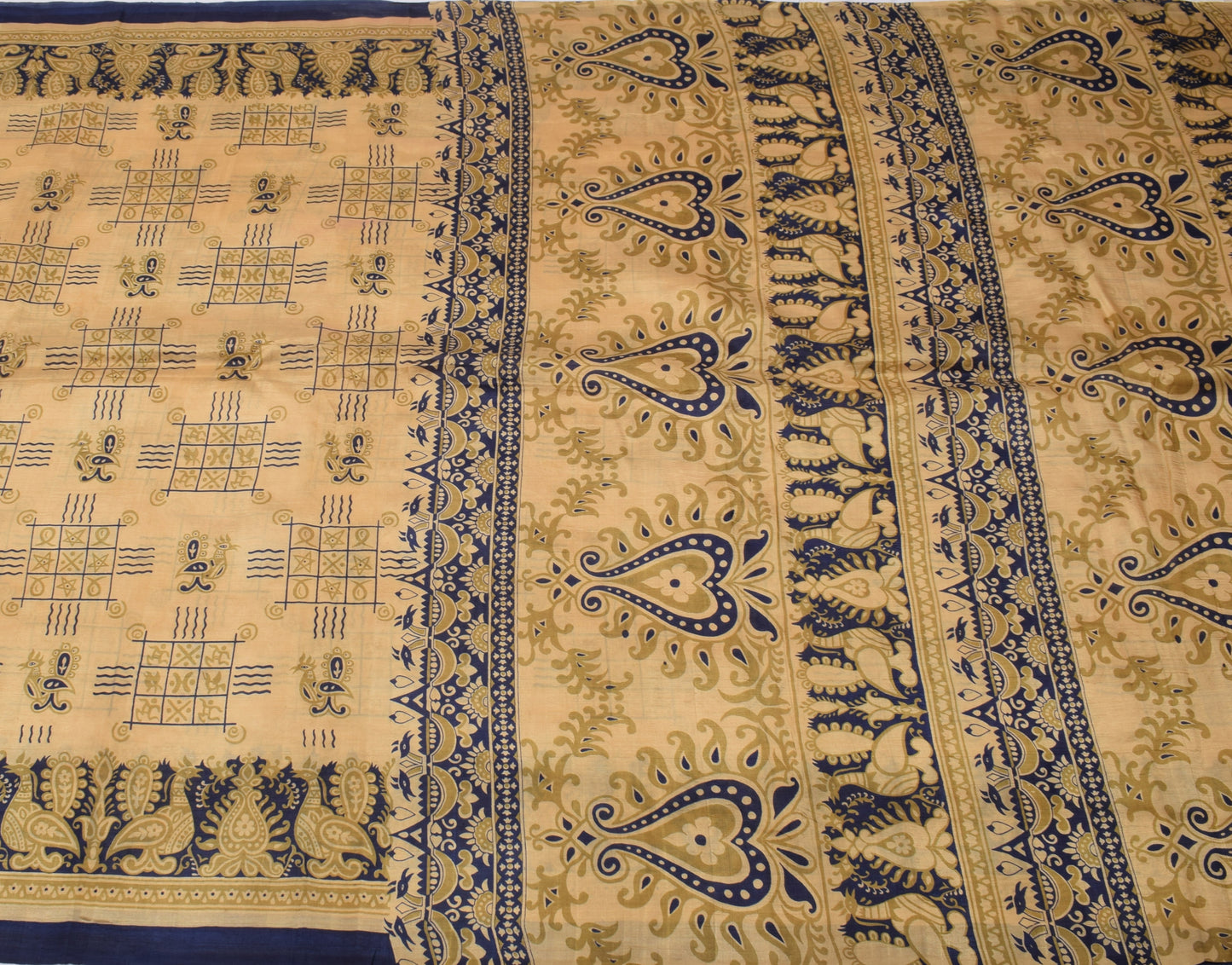 Sushila Vintage Light Brown Saree 100% Pure Silk Printed Birds Craft Fabric