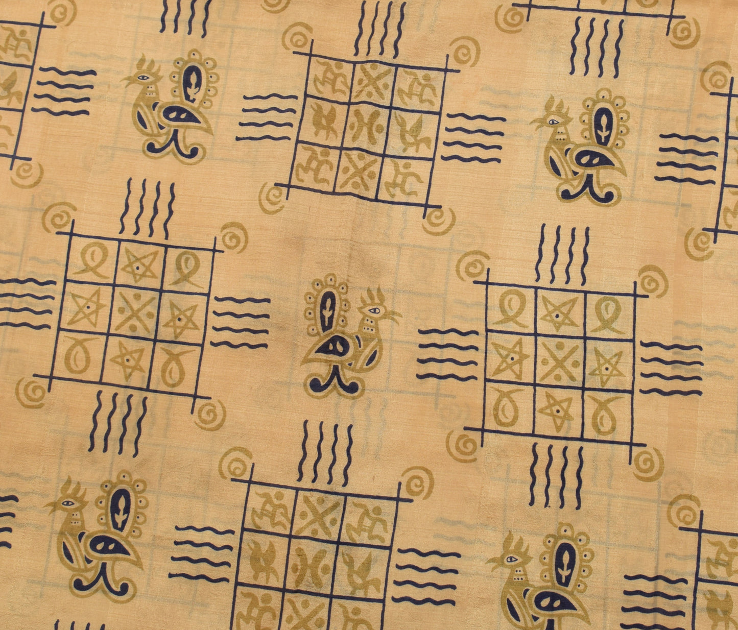 Sushila Vintage Light Brown Saree 100% Pure Silk Printed Birds Craft Fabric