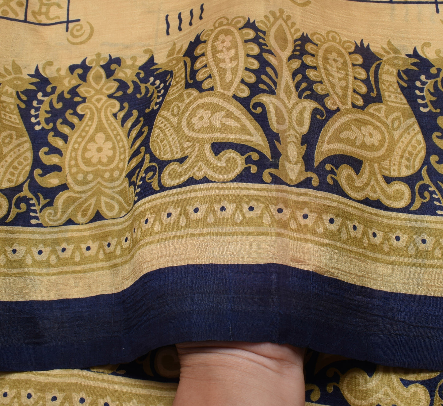 Sushila Vintage Light Brown Saree 100% Pure Silk Printed Birds Craft Fabric