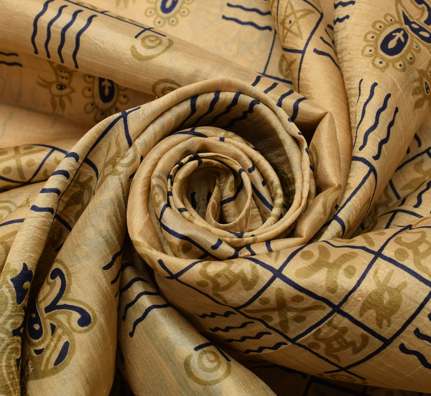 Sushila Vintage Light Brown Saree 100% Pure Silk Printed Birds Craft Fabric