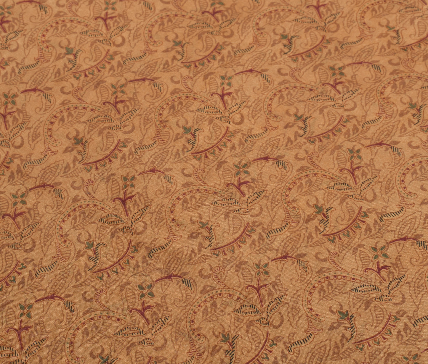 Sushila Vintage Brown Saree 100% Pure Silk Printed Paisley 5 YD Craft Fabric