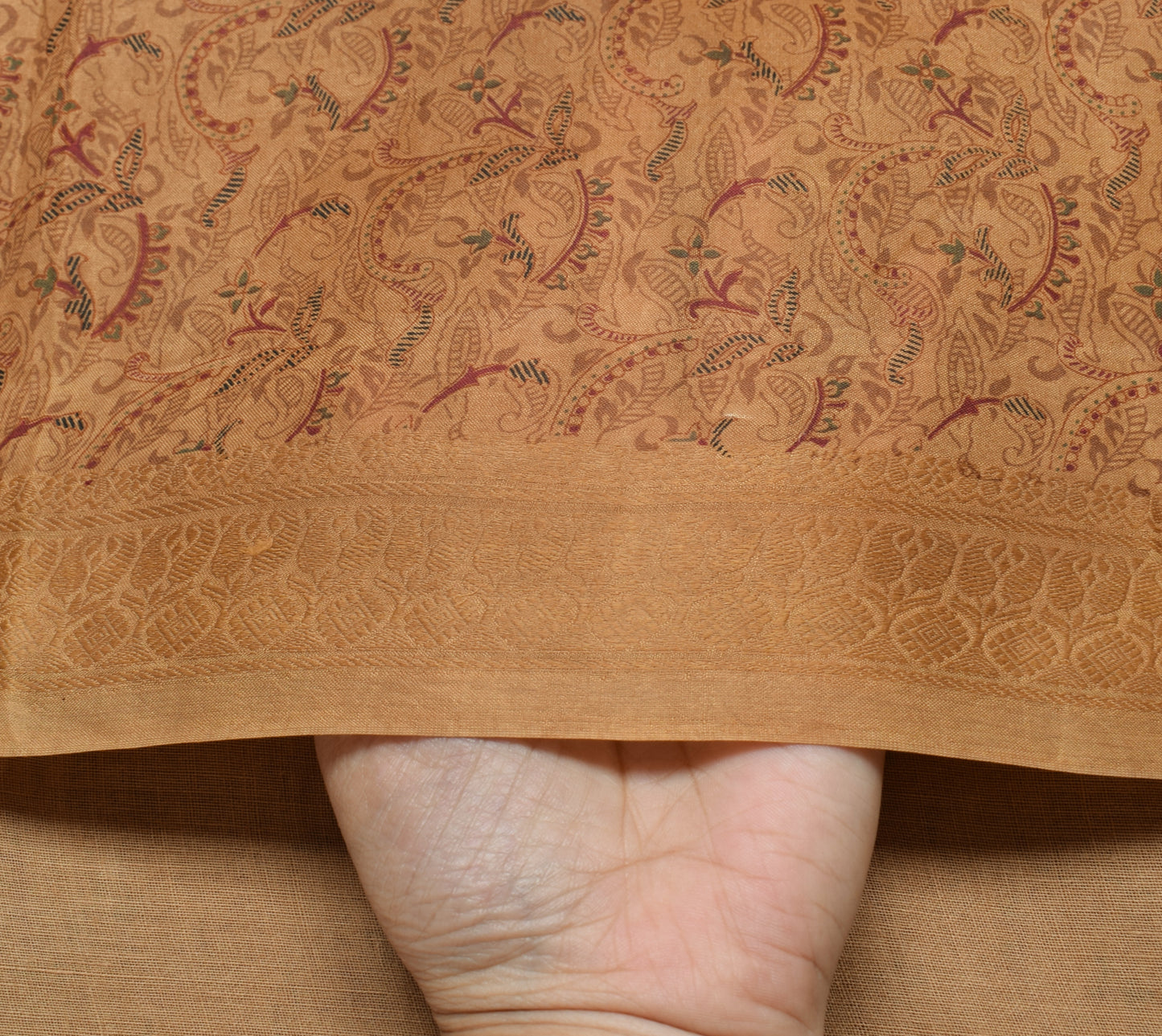Sushila Vintage Brown Saree 100% Pure Silk Printed Paisley 5 YD Craft Fabric