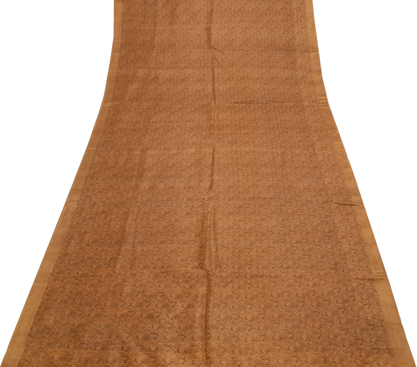 Sushila Vintage Brown Saree 100% Pure Silk Printed Paisley 5 YD Craft Fabric