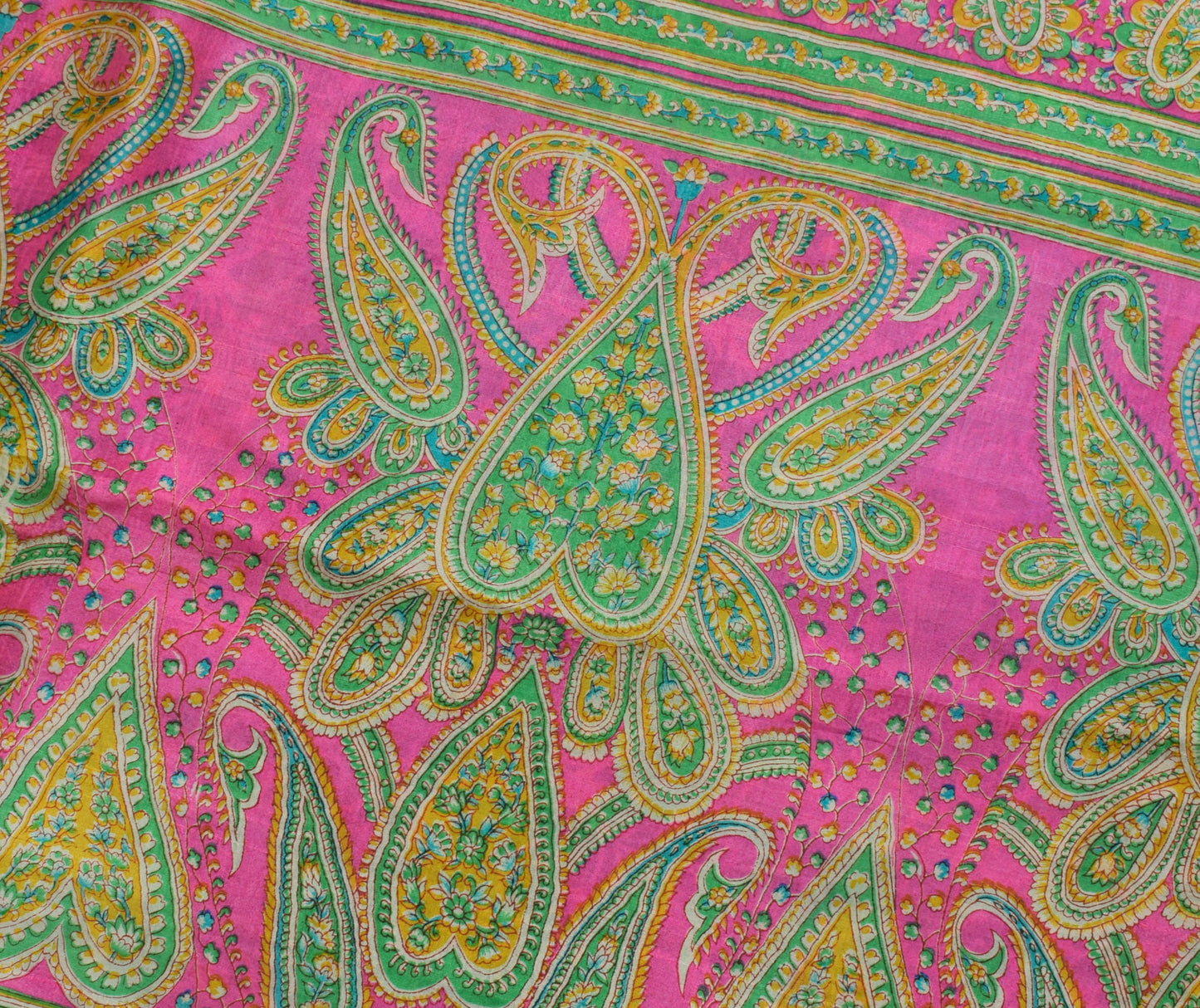 Sushila Vintage Green Saree 100% Pure Silk Printed Floral Soft Craft Fabric