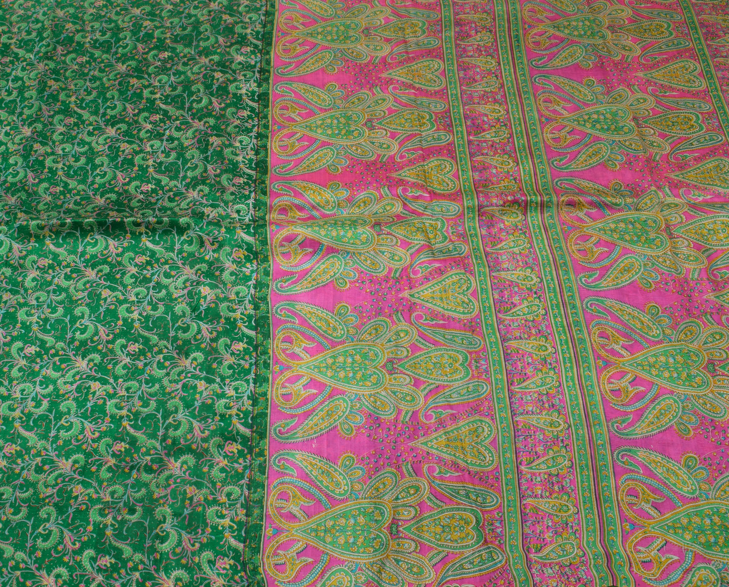Sushila Vintage Green Saree 100% Pure Silk Printed Floral Soft Craft Fabric