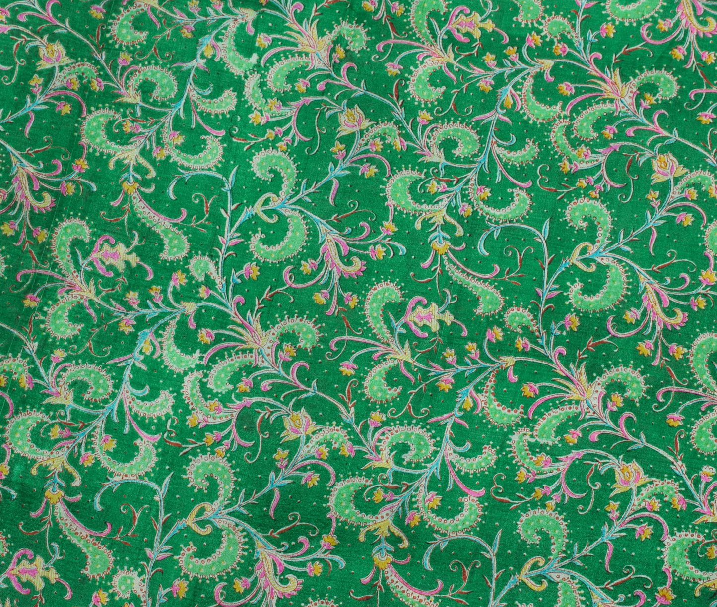 Sushila Vintage Green Saree 100% Pure Silk Printed Floral Soft Craft Fabric