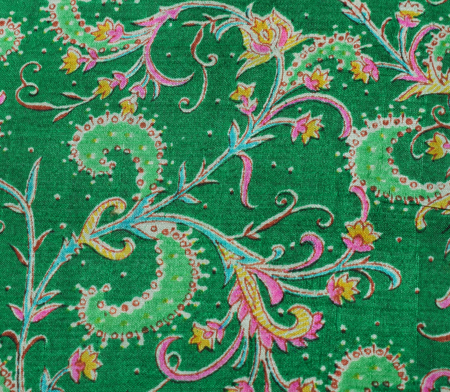Sushila Vintage Green Saree 100% Pure Silk Printed Floral Soft Craft Fabric
