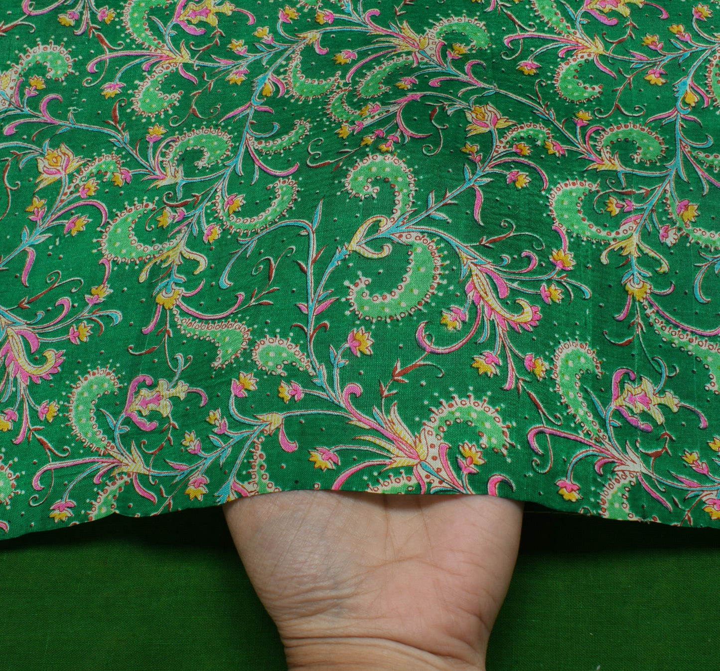 Sushila Vintage Green Saree 100% Pure Silk Printed Floral Soft Craft Fabric