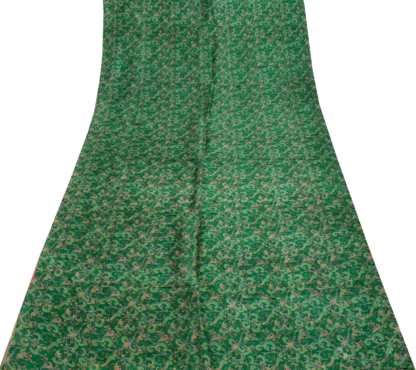 Sushila Vintage Green Saree 100% Pure Silk Printed Floral Soft Craft Fabric