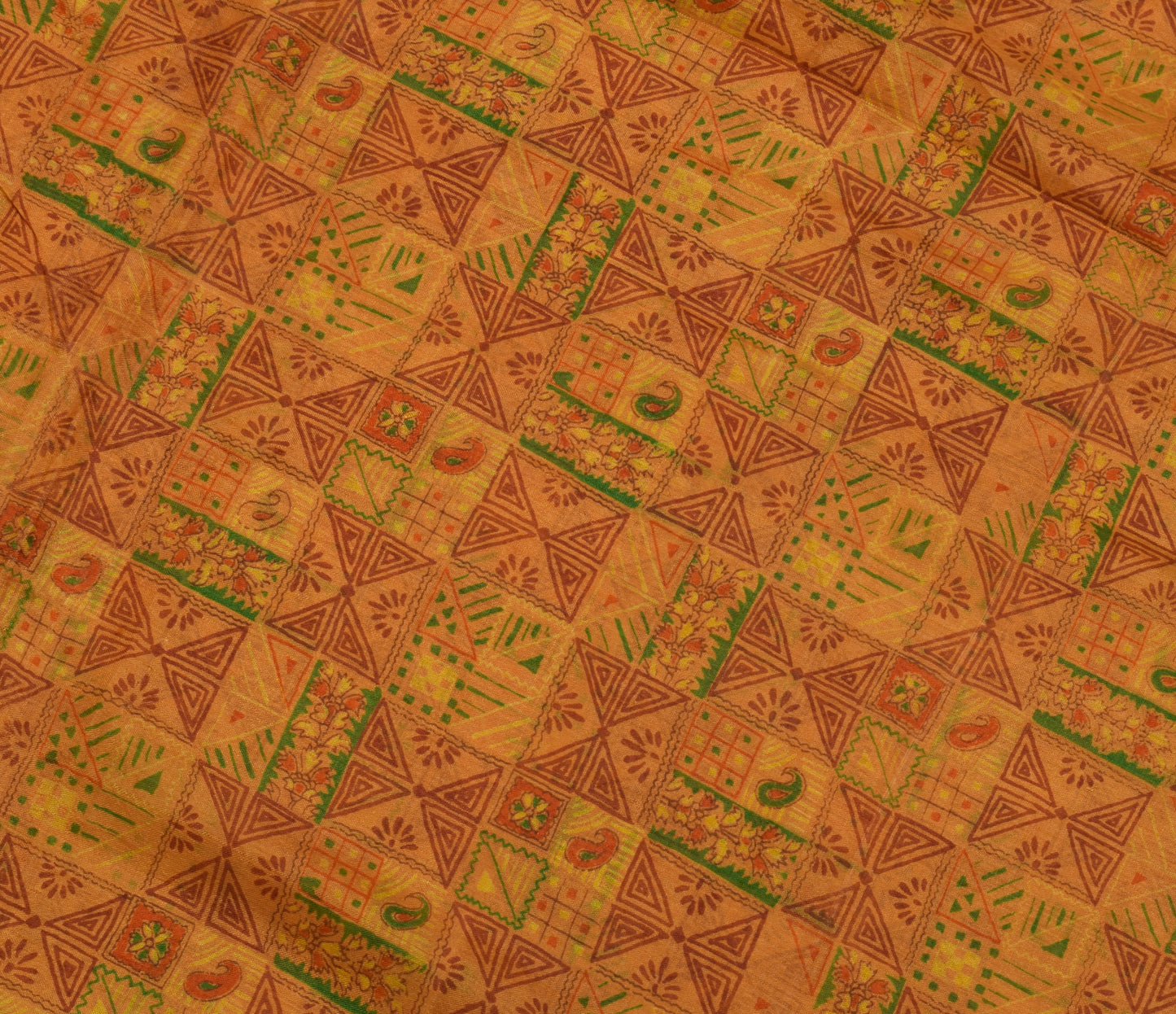 Sushila Vintage Mustard Saree 100% Pure Silk Printed Soft 5 Yard Craft Fabric