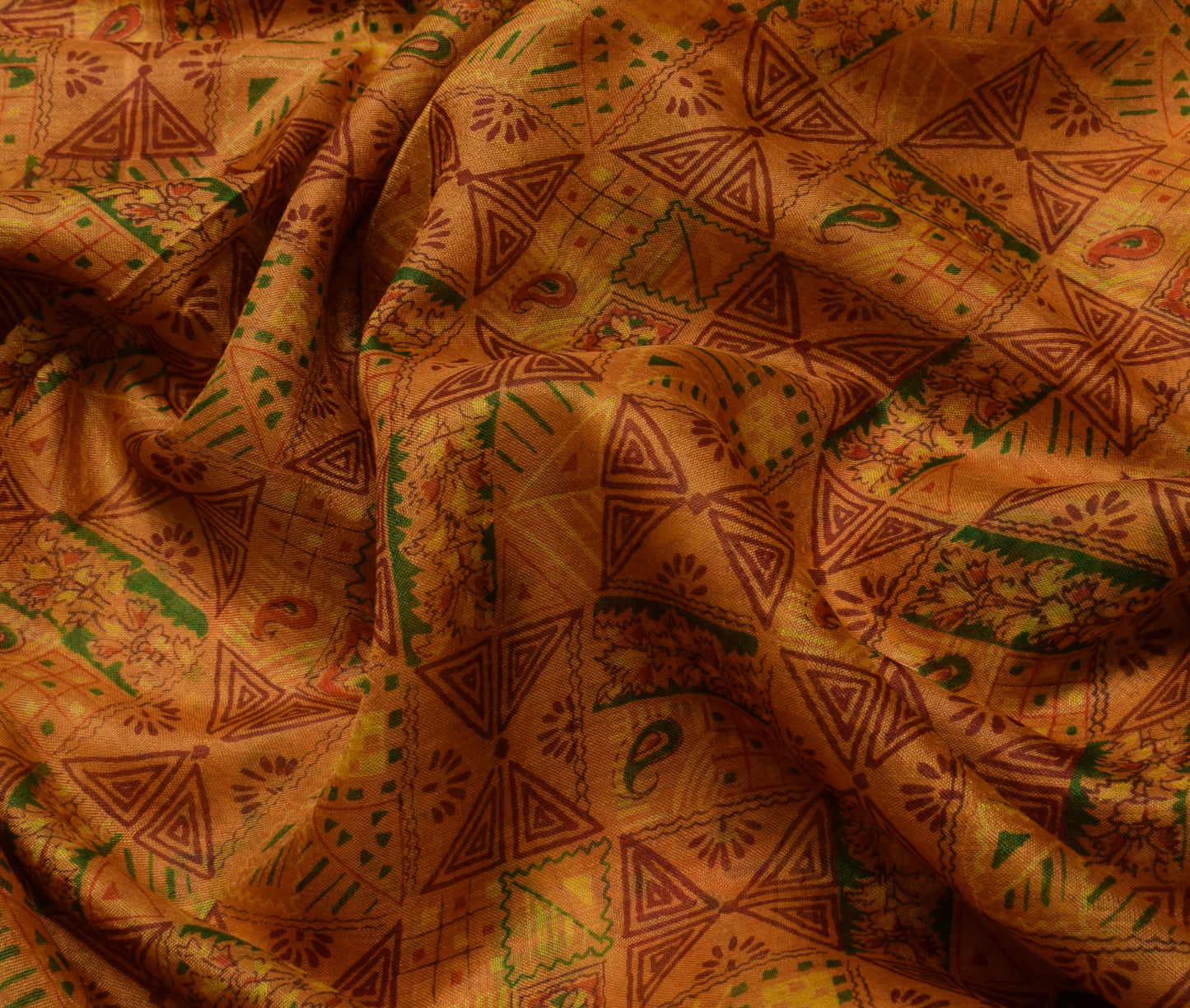 Sushila Vintage Mustard Saree 100% Pure Silk Printed Soft 5 Yard Craft Fabric