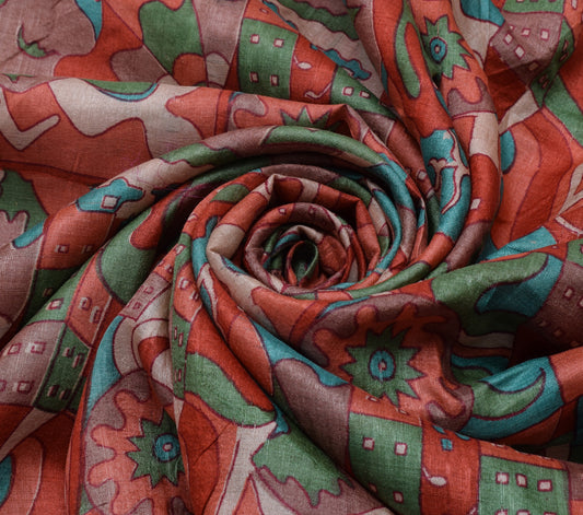 Sushila Vintage Multi-Color Saree 100% Pure Silk Printed 5 Yard  Craft Fabric