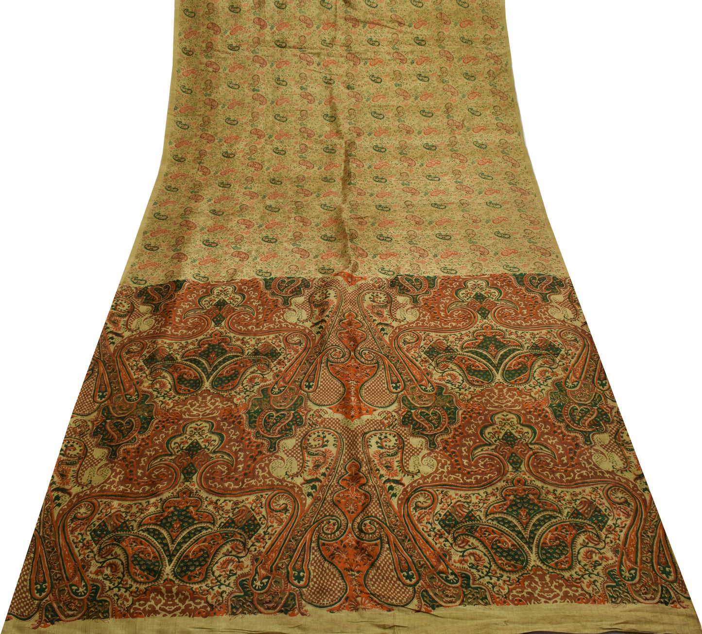 Sushila Vintage Indian Saree 100% Pure Silk Printed Paisley Soft Craft Fabric
