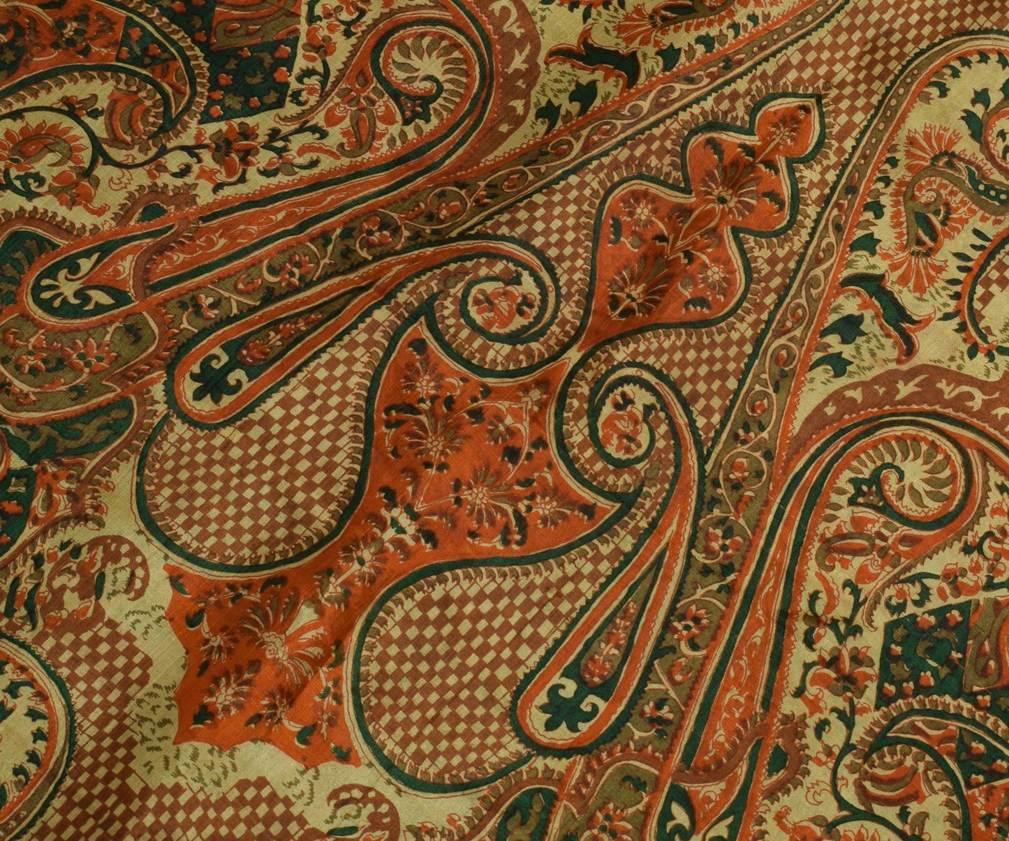 Sushila Vintage Indian Saree 100% Pure Silk Printed Paisley Soft Craft Fabric