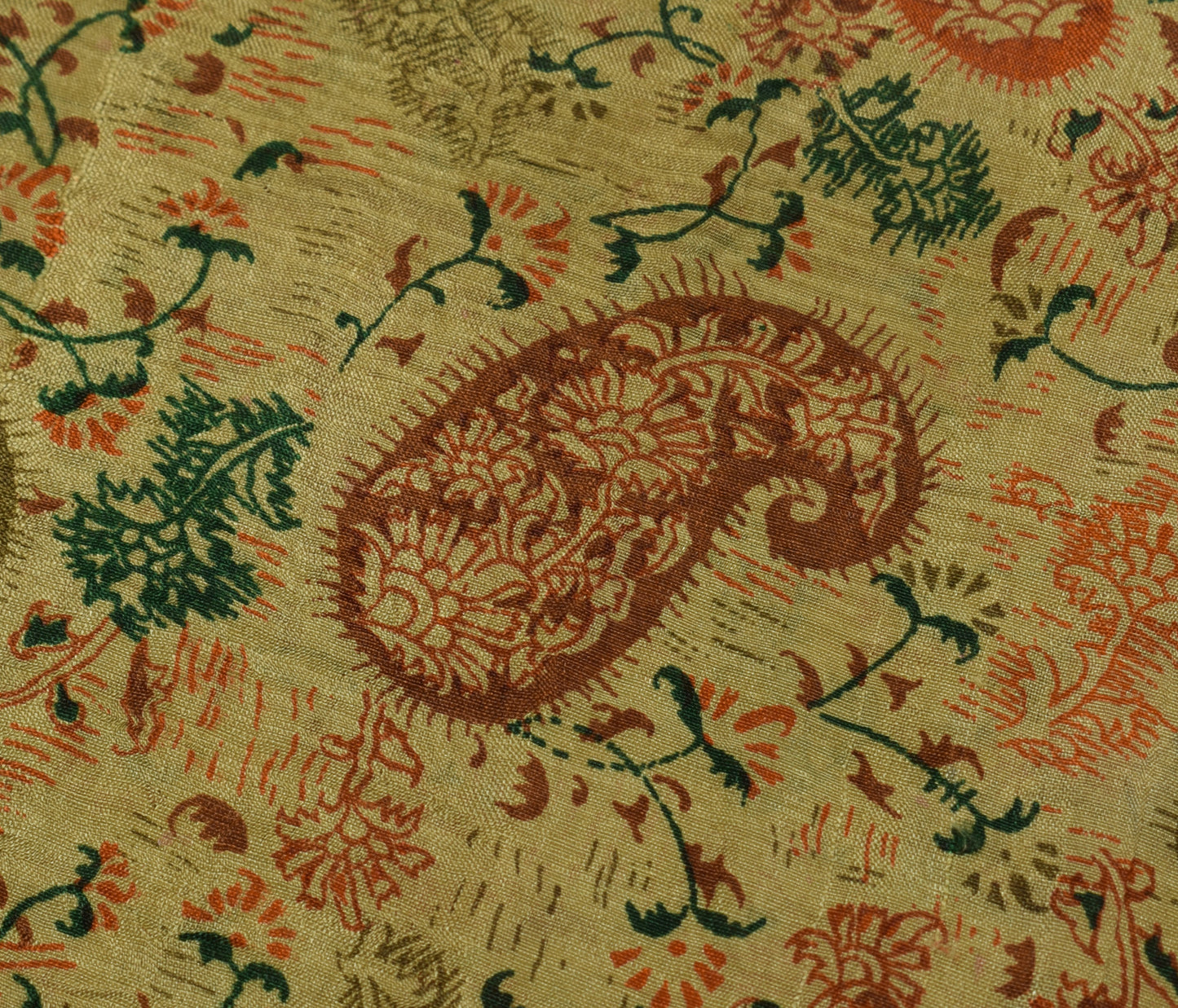 Sushila Vintage Indian Saree 100% Pure Silk Printed Paisley Soft Craft Fabric
