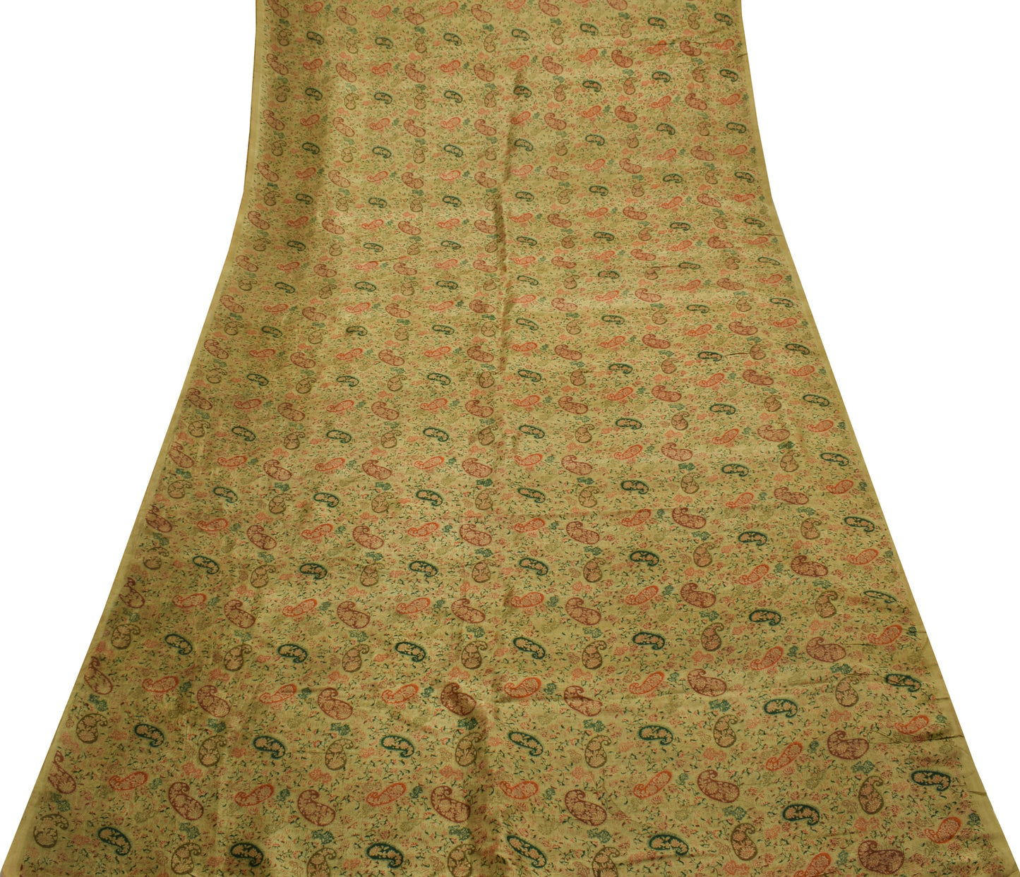 Sushila Vintage Indian Saree 100% Pure Silk Printed Paisley Soft Craft Fabric