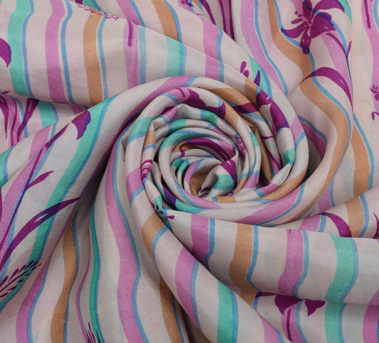Sushila Vintage Multi-Color Saree 100% Pure Silk Printed Soft Craft Fabric