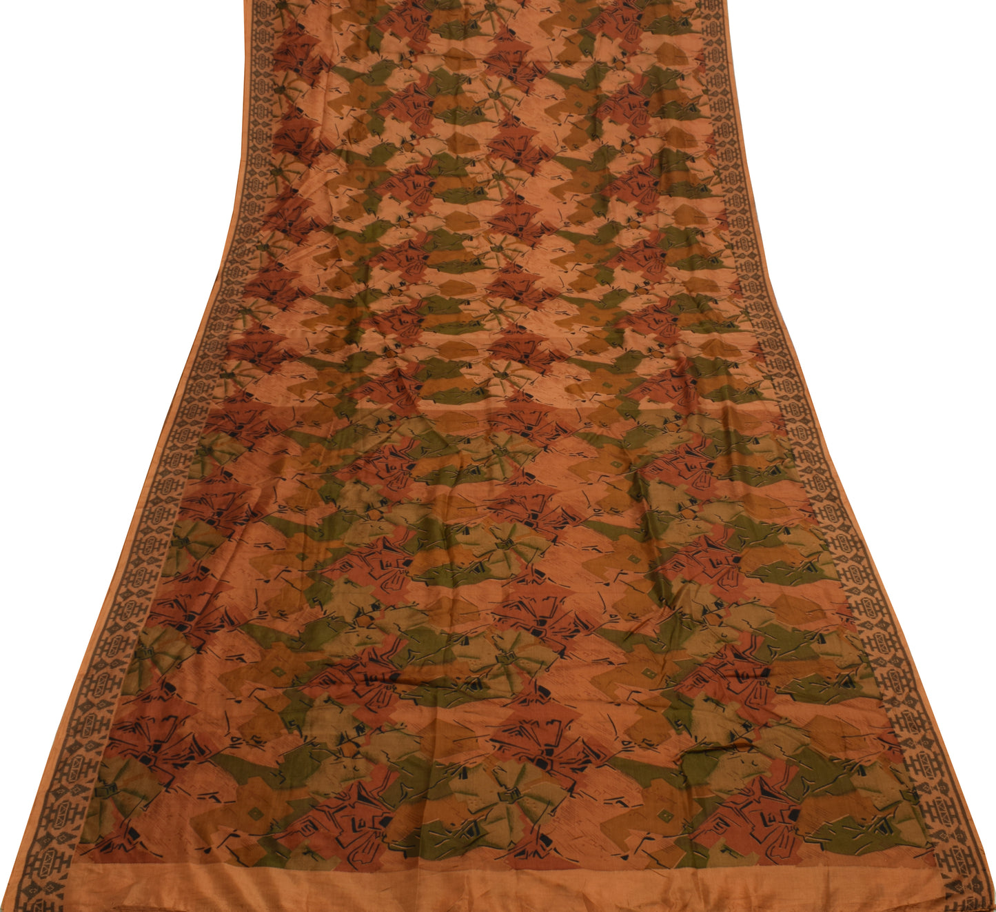 Sushila Vintage Indian Saree 100% Pure Silk Printed Abstract Soft Craft Fabric