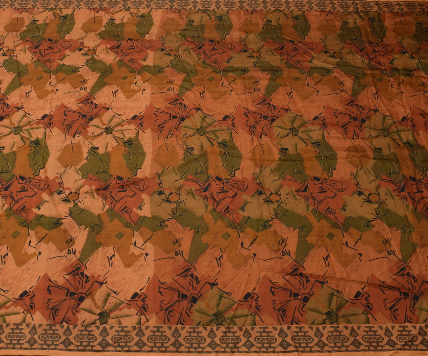 Sushila Vintage Indian Saree 100% Pure Silk Printed Abstract Soft Craft Fabric
