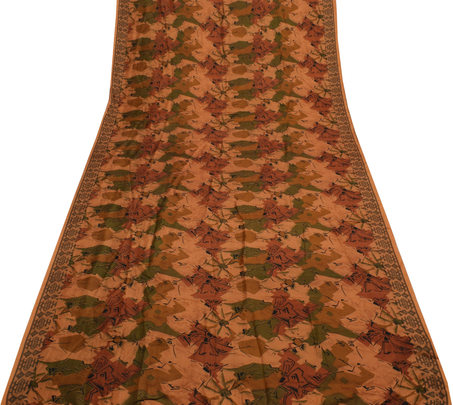 Sushila Vintage Indian Saree 100% Pure Silk Printed Abstract Soft Craft Fabric