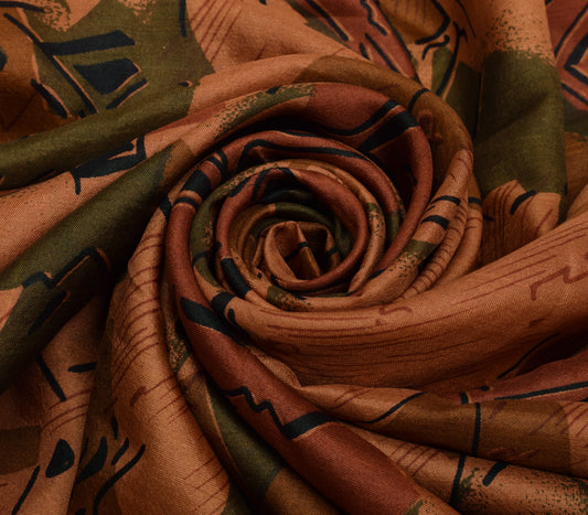 Sushila Vintage Indian Saree 100% Pure Silk Printed Abstract Soft Craft Fabric