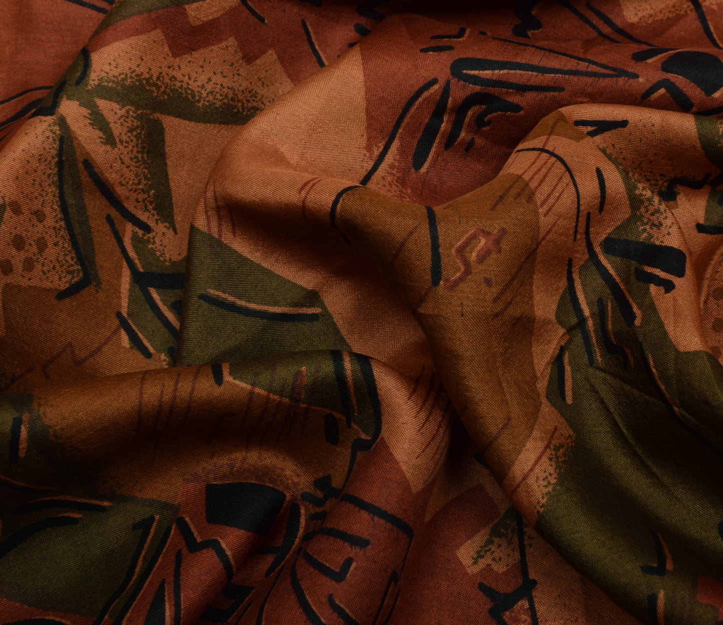 Sushila Vintage Indian Saree 100% Pure Silk Printed Abstract Soft Craft Fabric