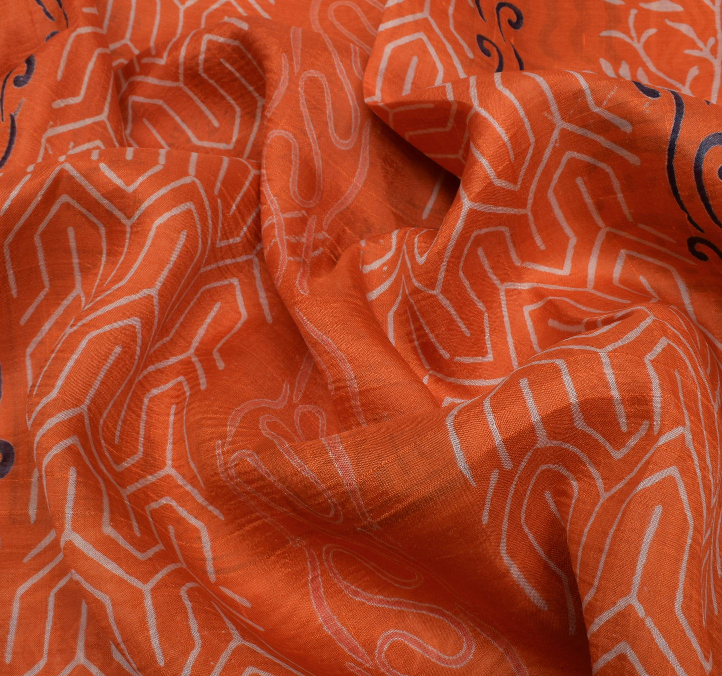 Sushila Vintage Orange Indian Saree 100% Pure Silk Printed 5 Yard Craft Fabric