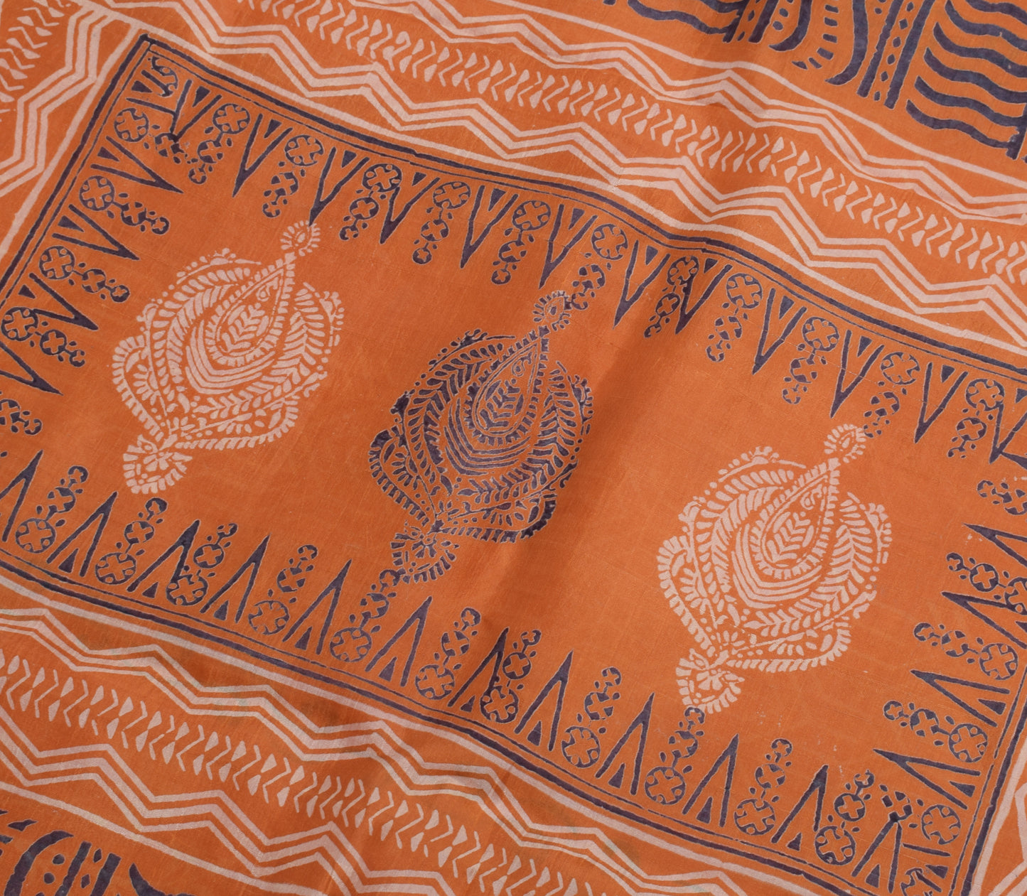 Sushila Vintage Orange Indian Saree 100% Pure Silk Printed 5 Yard Craft Fabric