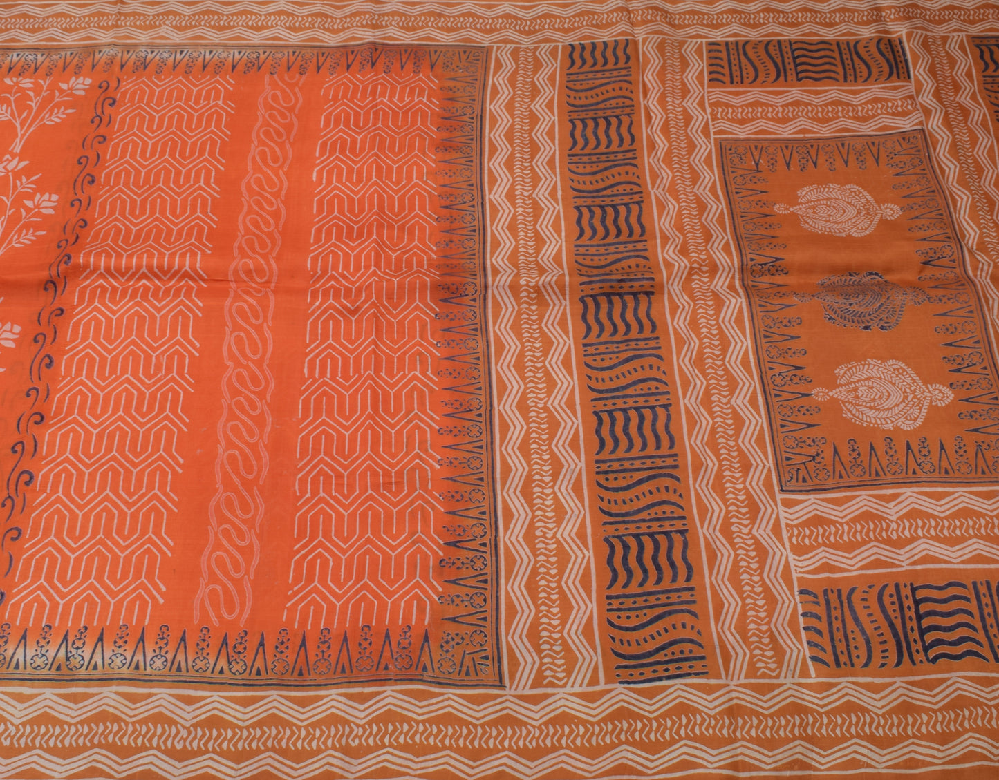Sushila Vintage Orange Indian Saree 100% Pure Silk Printed 5 Yard Craft Fabric