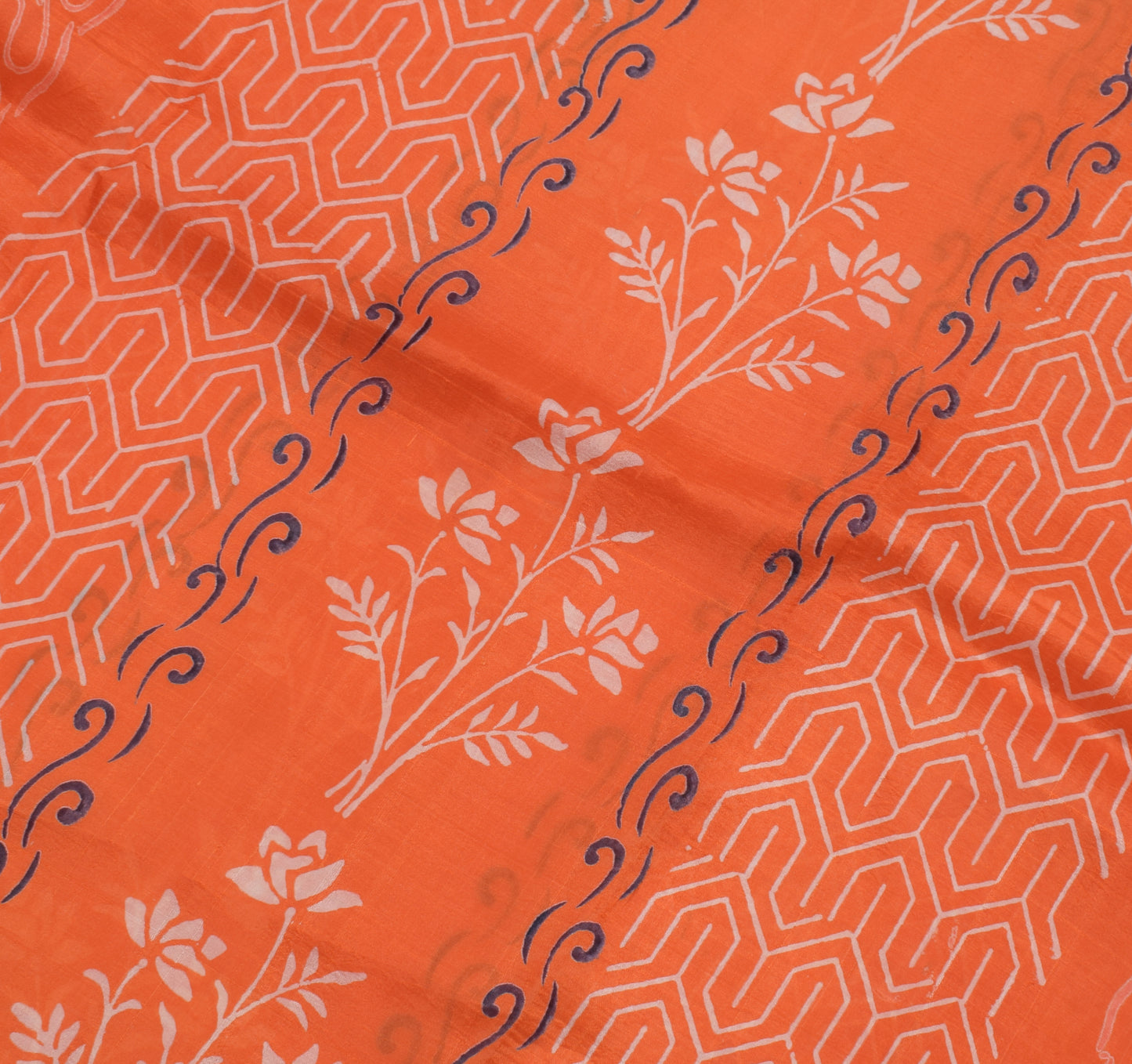 Sushila Vintage Orange Indian Saree 100% Pure Silk Printed 5 Yard Craft Fabric
