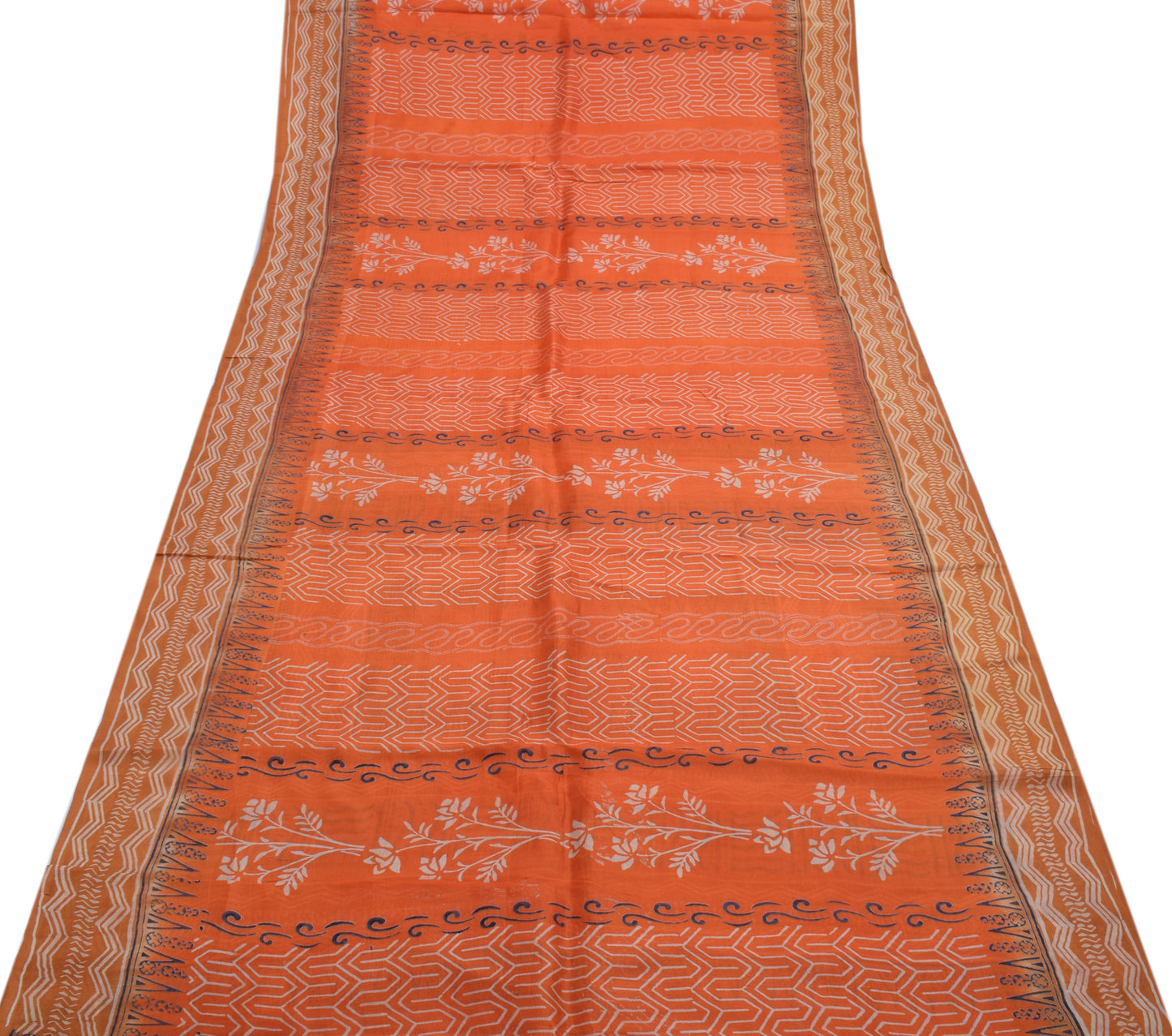 Sushila Vintage Orange Indian Saree 100% Pure Silk Printed 5 Yard Craft Fabric