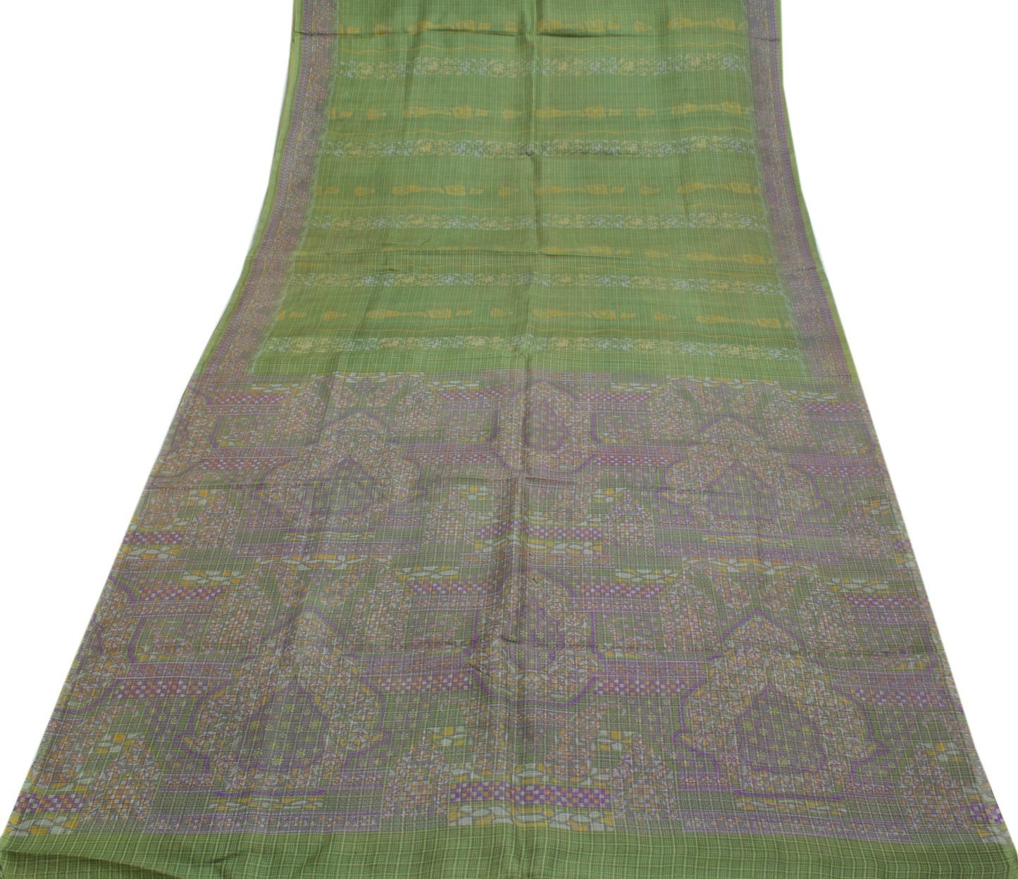 Sushila Vintage Green Saree 100% Pure Silk Printed Floral 5 YD Craft Fabric