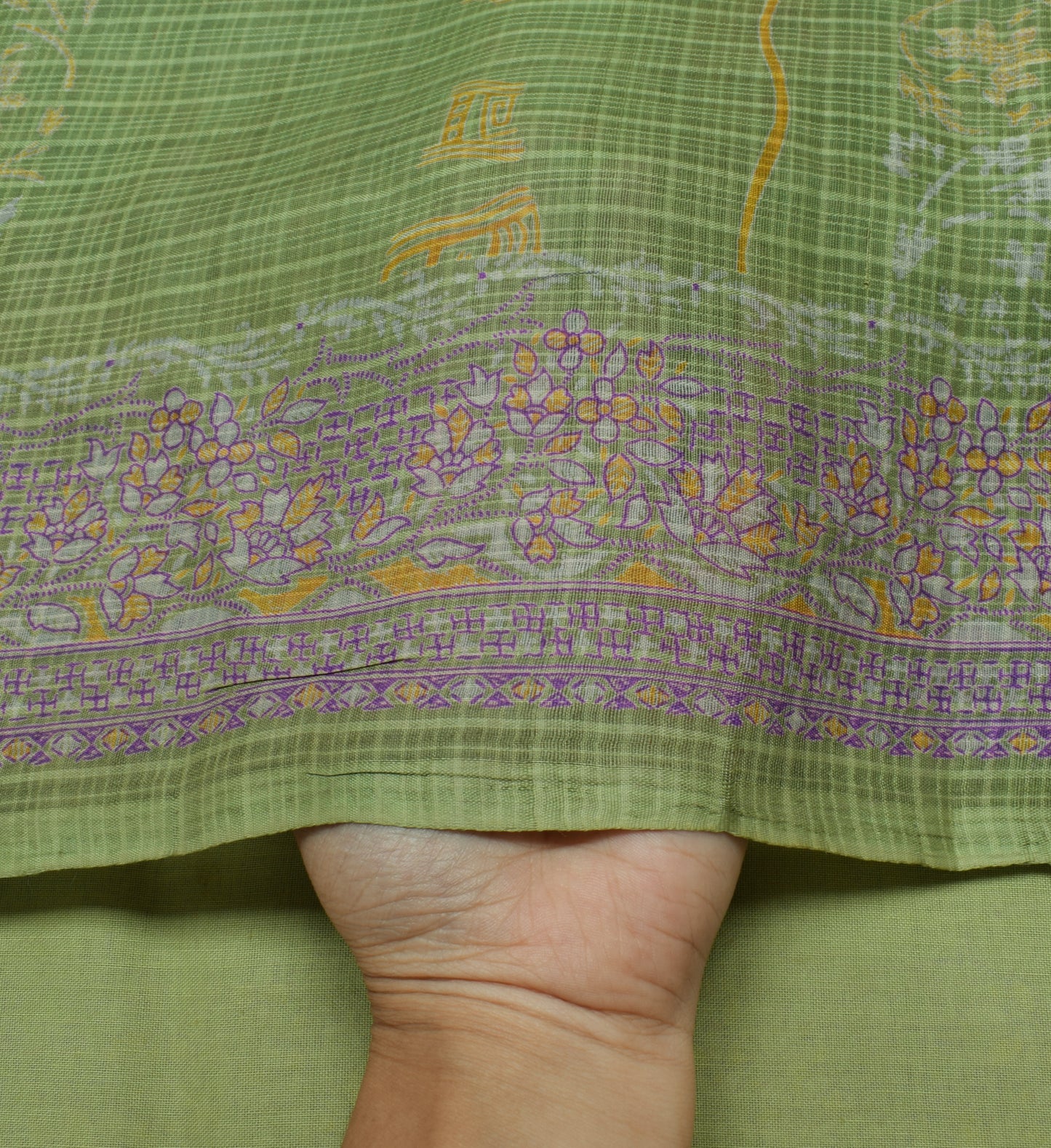 Sushila Vintage Green Saree 100% Pure Silk Printed Floral 5 YD Craft Fabric