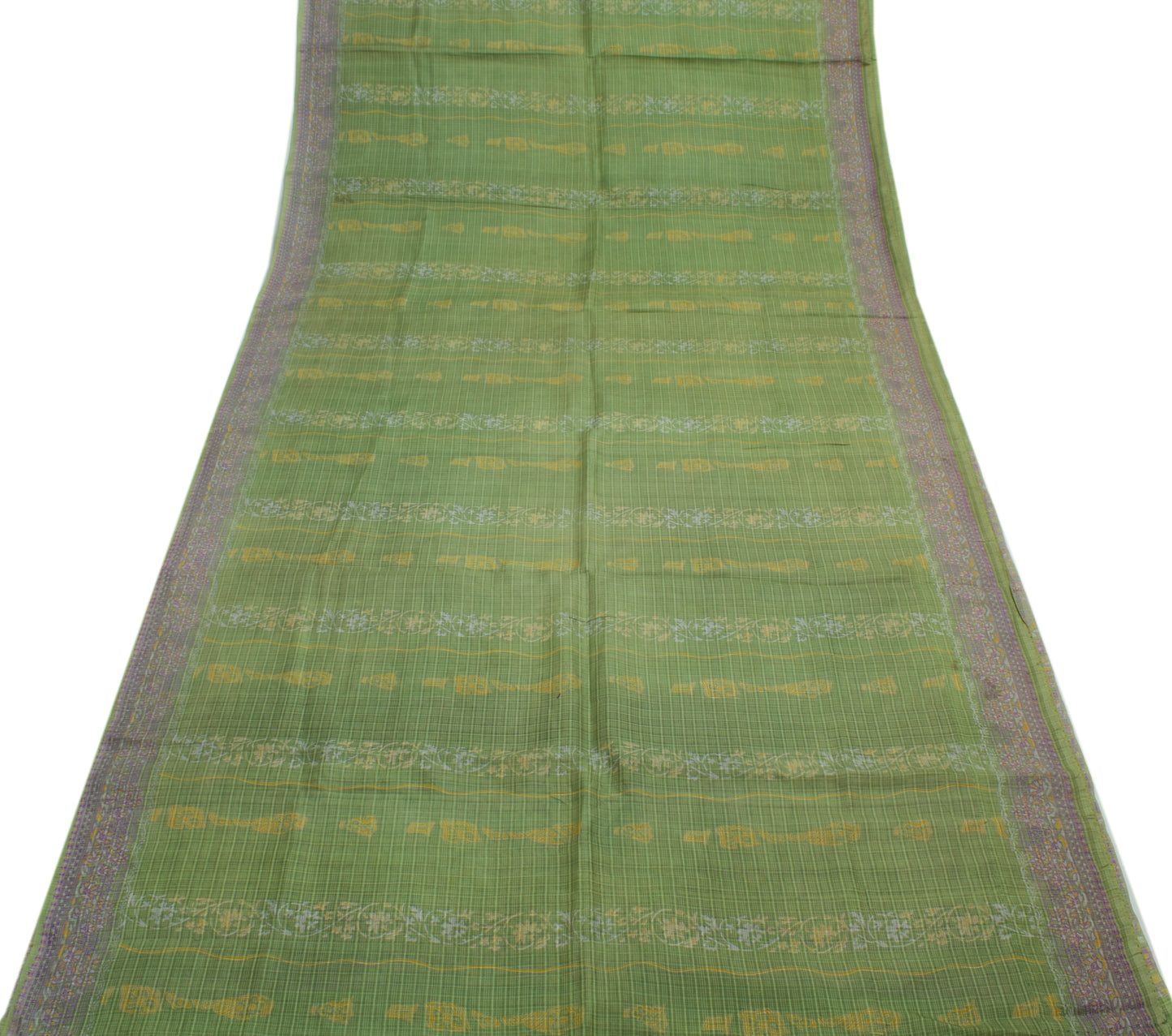 Sushila Vintage Green Saree 100% Pure Silk Printed Floral 5 YD Craft Fabric