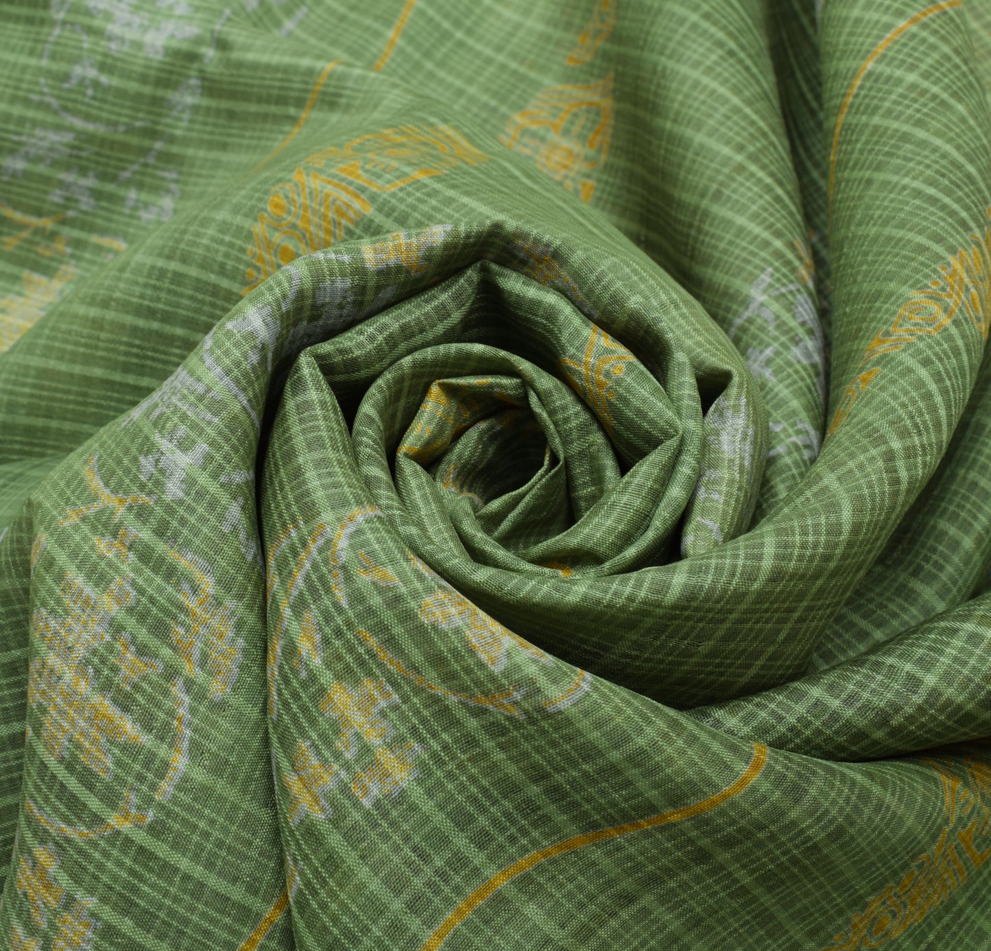 Sushila Vintage Green Saree 100% Pure Silk Printed Floral 5 YD Craft Fabric