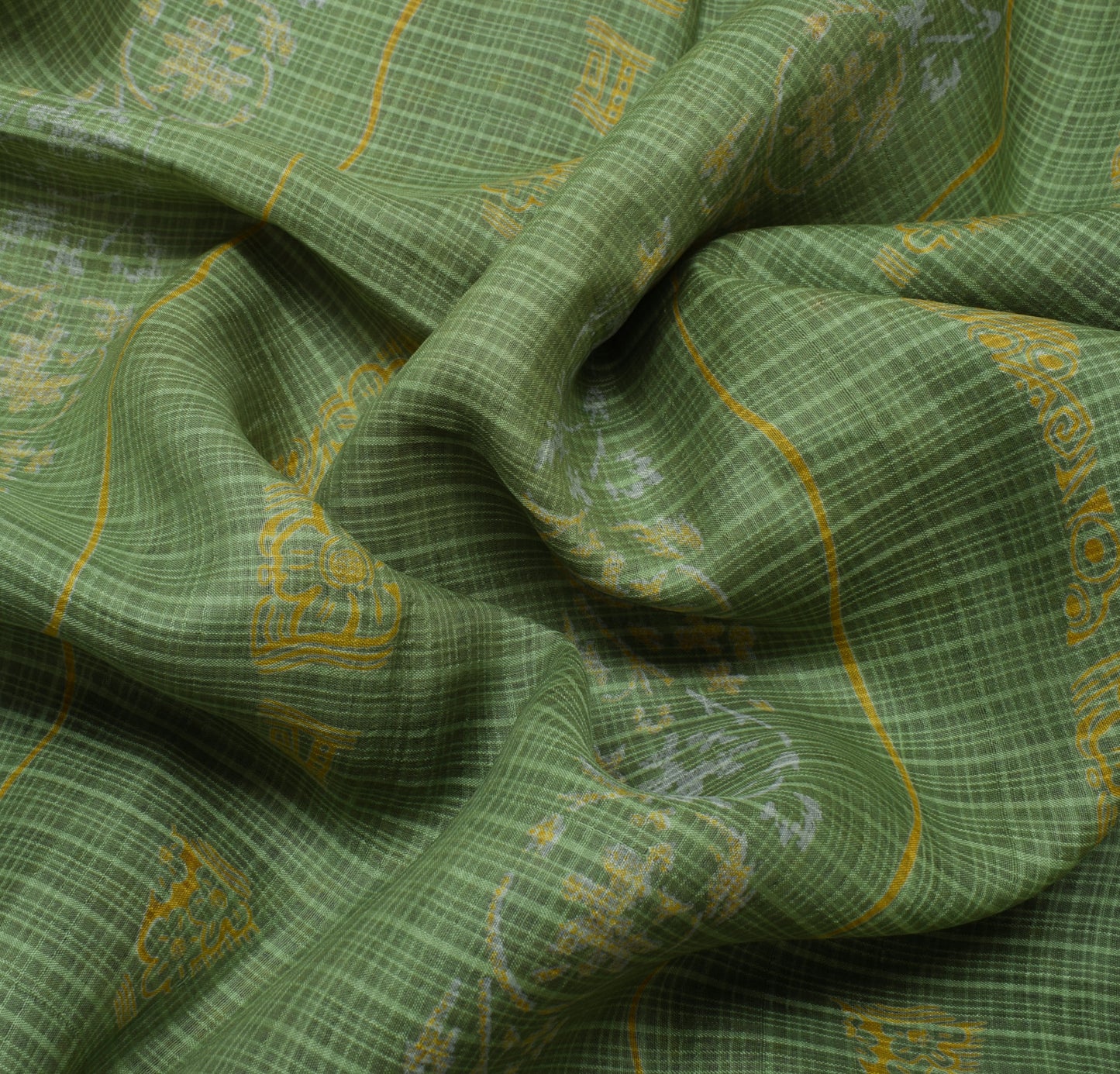 Sushila Vintage Green Saree 100% Pure Silk Printed Floral 5 YD Craft Fabric