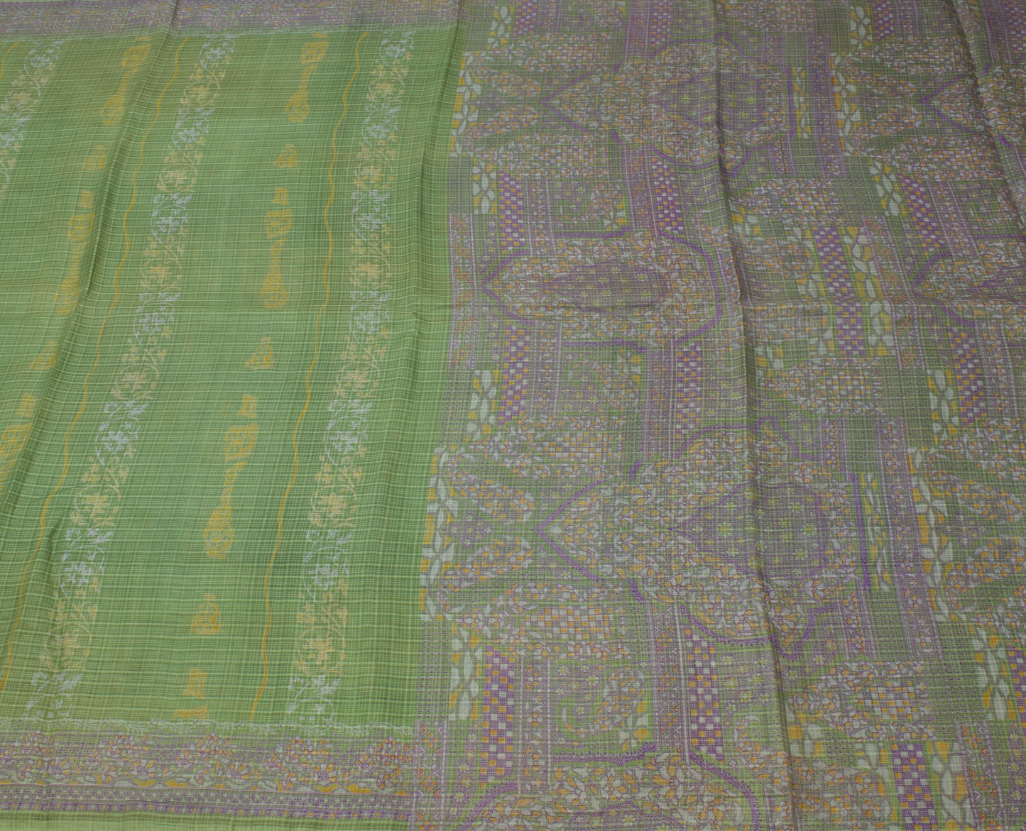 Sushila Vintage Green Saree 100% Pure Silk Printed Floral 5 YD Craft Fabric