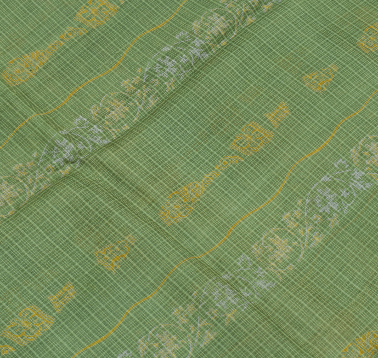 Sushila Vintage Green Saree 100% Pure Silk Printed Floral 5 YD Craft Fabric