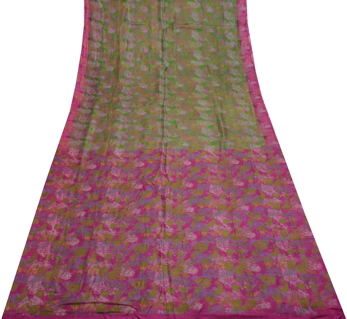 Sushila Vintage Green Indian Saree 100% Pure Silk Printed Soft Craft Fabric
