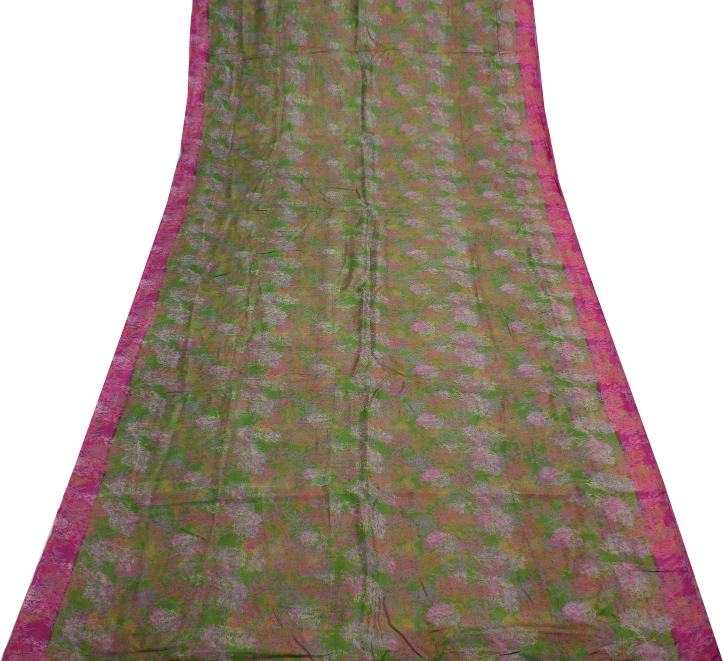 Sushila Vintage Green Indian Saree 100% Pure Silk Printed Soft Craft Fabric