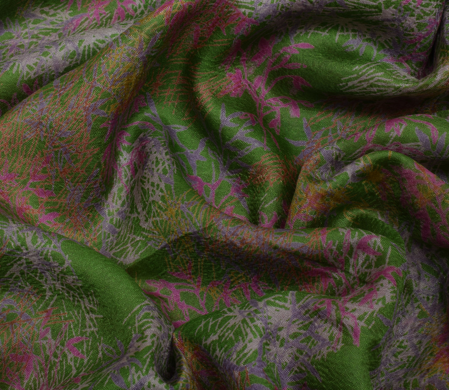 Sushila Vintage Green Indian Saree 100% Pure Silk Printed Soft Craft Fabric