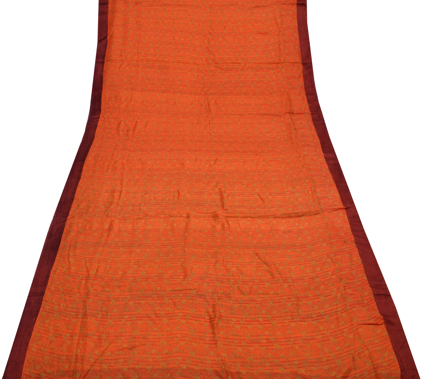 Sushila Vintage Orange Saree 100% Pure Silk Printed Floral Soft Craft Fabric