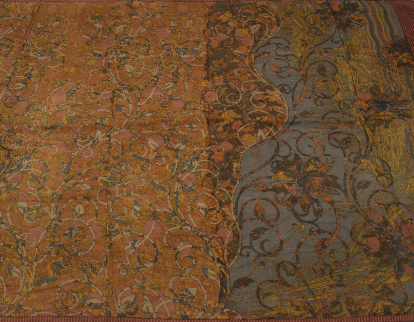 Sushila Vintage Indian Saree 100% Pure Silk Printed Floral Soft Craft Fabric