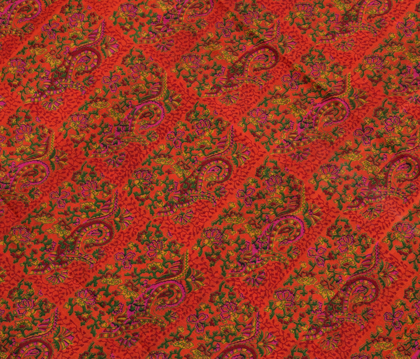 Sushila Vintage Dark Orange Saree Pure Silk Printed Floral Soft Craft Fabric