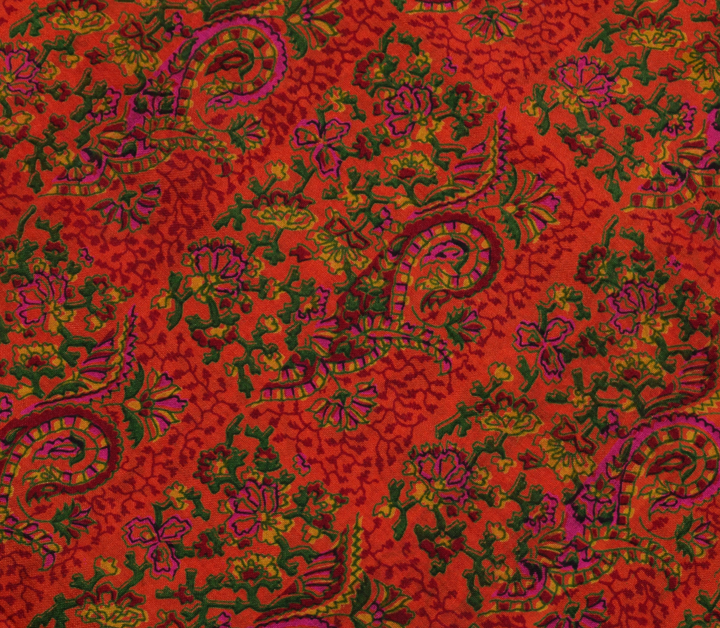 Sushila Vintage Dark Orange Saree Pure Silk Printed Floral Soft Craft Fabric