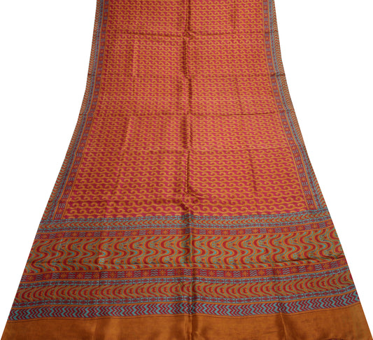 Sushila Vintage Dark Pink Saree 100% Pure Silk Printed Craft 5 Yard Fabric
